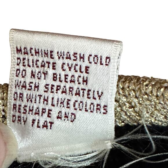 Bechamel Gold Black V Neck Sweater Size MEDIUM Lattice Trellis Grid Lambswool - Picture 7 of 8